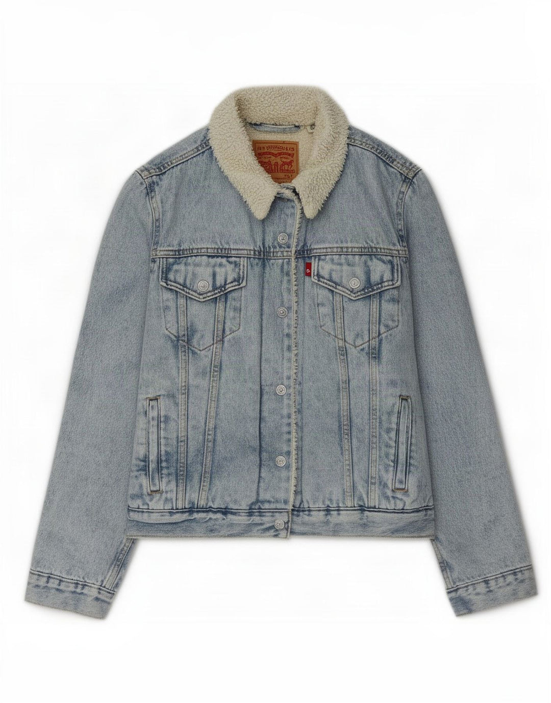 Levi's Womens Denim Sherpa Jacket UK 16 Large Blue Polyester