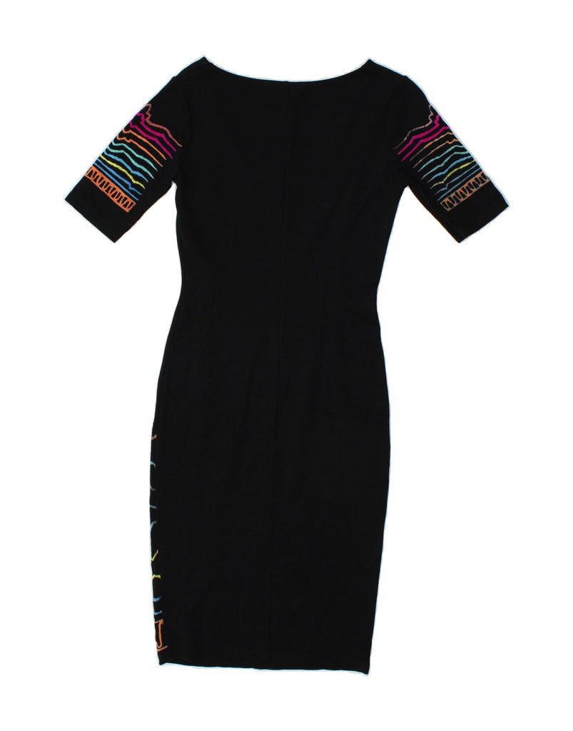 DESIGUAL Womens 1/2 Sleeve Bodycon Dress UK 10 Small Black Striped Cotton Vintage Desigual and Second-Hand Desigual from Messina Hembry 