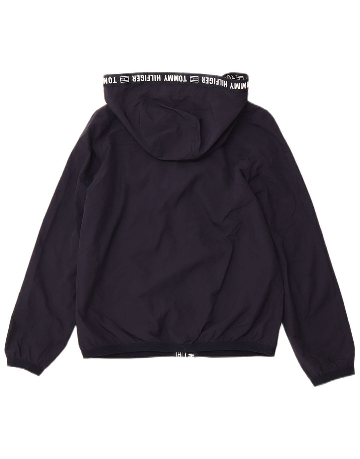 TOMMY HILFIGER Womens Graphic Hooded Rain Jacket UK 6 XS Navy Blue