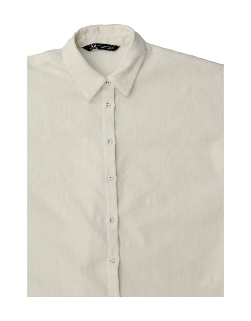 ZARA Womens Oversized Corduroy Shirt UK 6 XS White Polyester Vintage Zara and Second-Hand Zara from Messina Hembry 