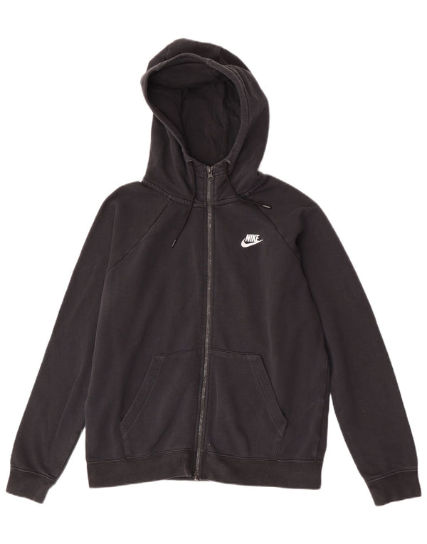 Nike Womens Zip Hoodie Sweater UK 14 Medium Black Cotton
