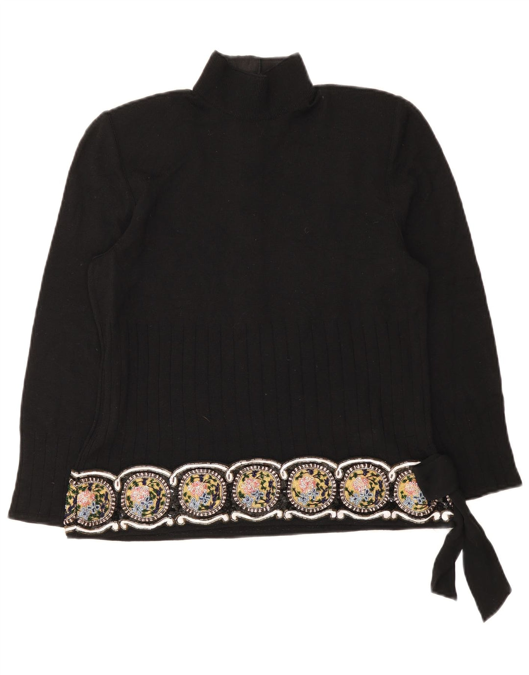 Giorgio Grati Womens Button Neck Jumper Sweater UK 12 Medium Black Floral
