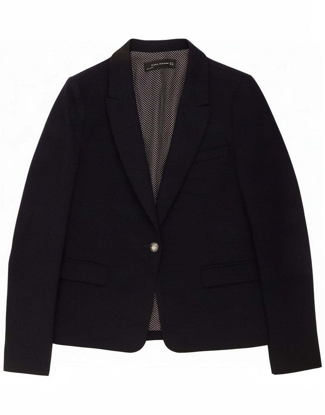 Zara Womens 1 Button Blazer Jacket UK 14 Medium Navy Blue Polyester