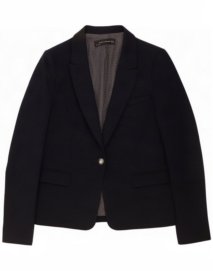 Zara Womens 1 Button Blazer Jacket UK 14 Medium Navy Blue Polyester