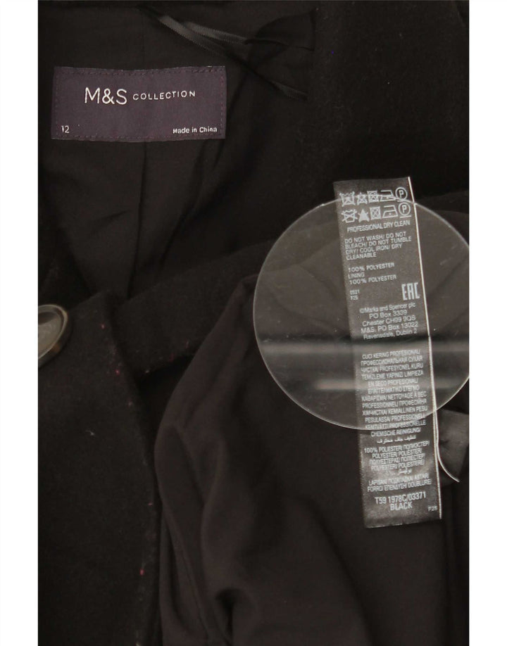 Marks & Spencer Womens Overcoat UK 12 Medium Black Polyester