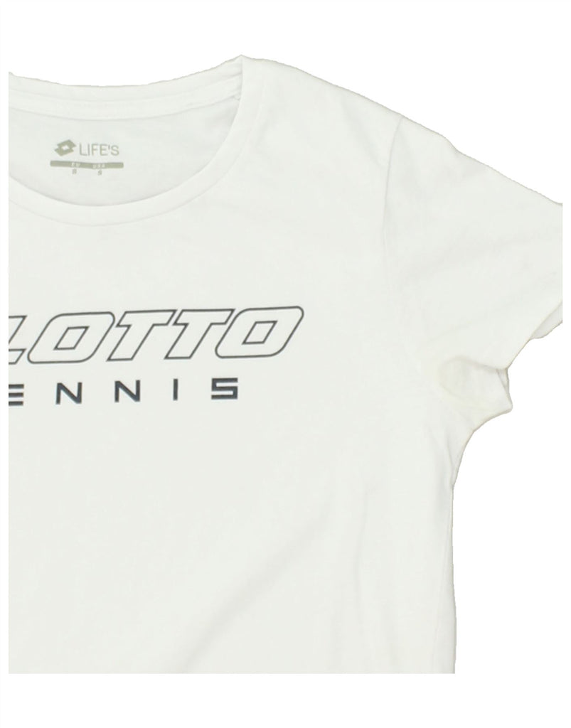 LOTTO Womens Graphic T-Shirt Top UK 10 Small White | Vintage Lotto | Thrift | Second-Hand Lotto | Used Clothing | Messina Hembry 