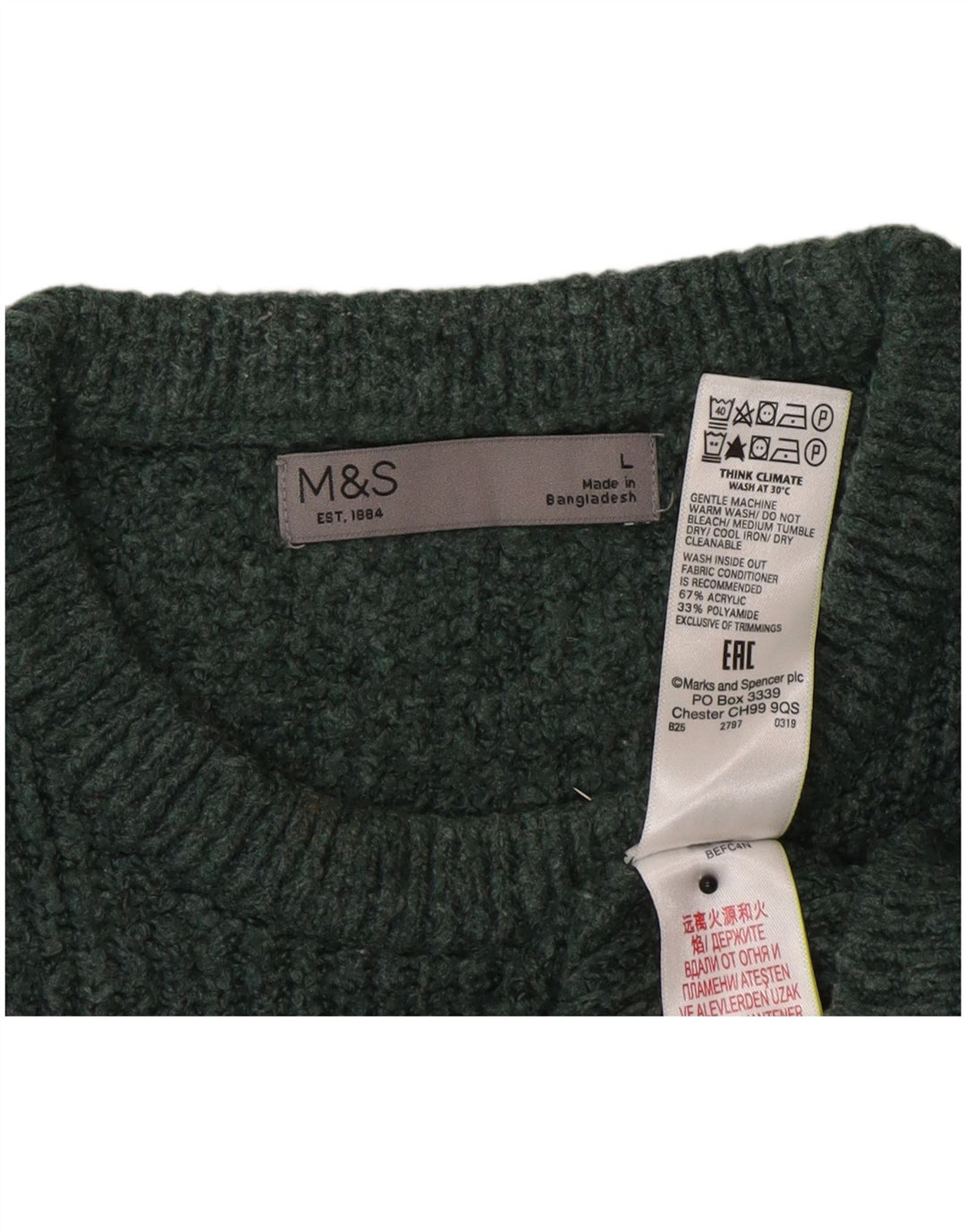 Marks & Spencer Mens Crew Neck Jumper Sweater Large Green Acrylic