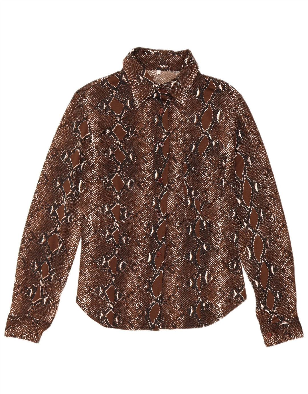 Vintage Womens Shirt Blouse UK 12 Medium Brown Animal Print Polyester