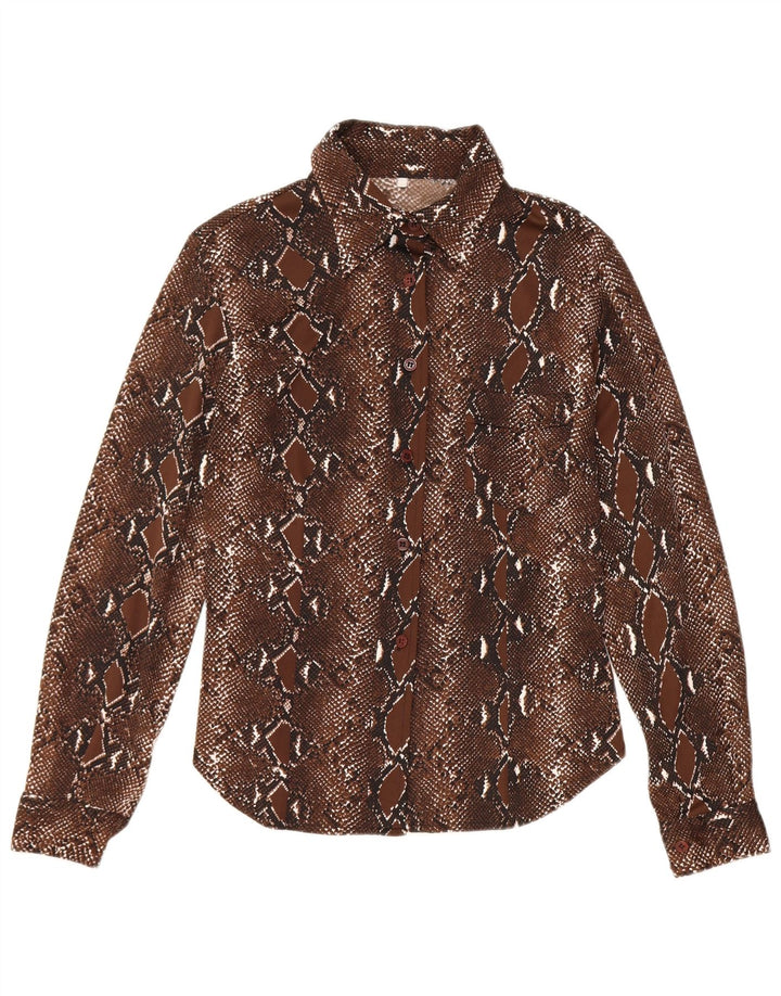 Vintage Womens Shirt Blouse UK 12 Medium Brown Animal Print Polyester