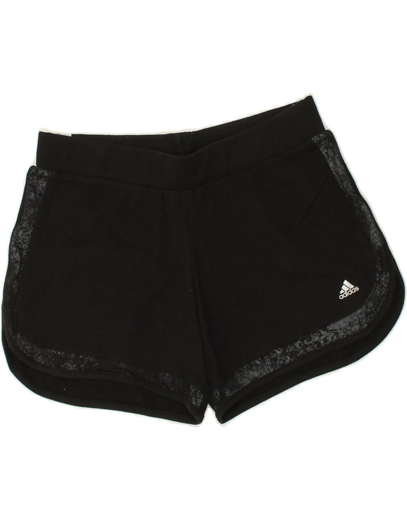 ADIDAS Womens Sport Shorts UK 14 Medium Black Cotton | Vintage Adidas | Thrift | Second-Hand Adidas | Used Clothing | Messina Hembry 