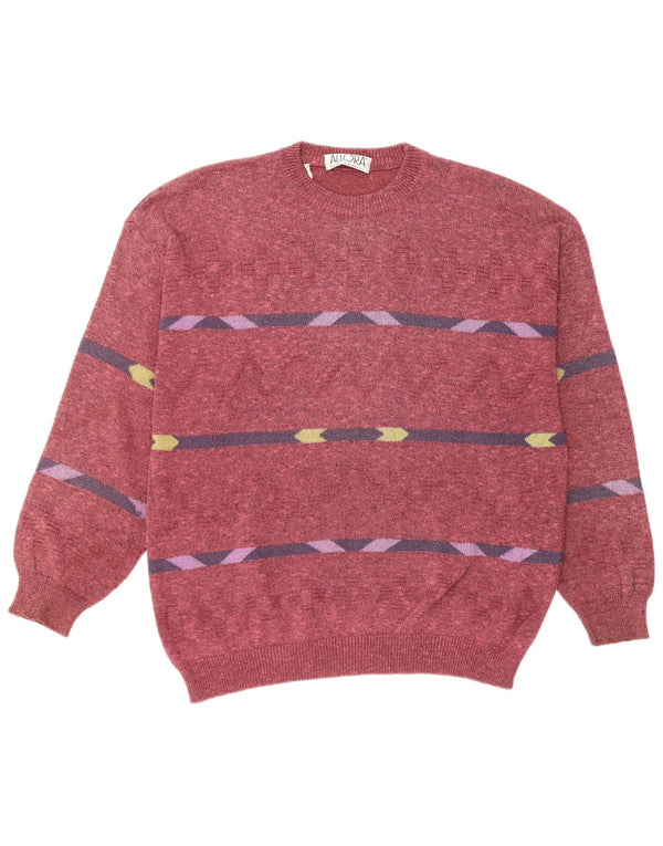 ALLORA Mens Crew Neck Jumper Sweater IT 56 2XL Burgundy Geometric Cotton