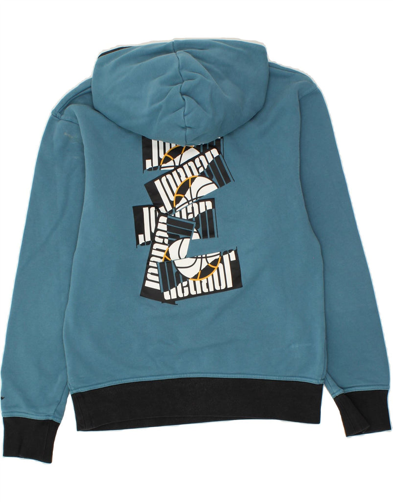 JORDAN Mens Graphic Hoodie Jumper Small Blue Cotton Vintage Jordan and Second-Hand Jordan from Messina Hembry 