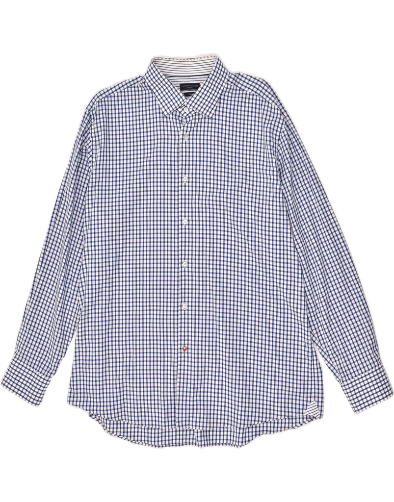 TOMMY HILFIGER Mens Tailored Shirt Size 18 45 2XL Blue Gingham Cotton | Vintage Tommy Hilfiger | Thrift | Second-Hand Tommy Hilfiger | Used Clothing | Messina Hembry 