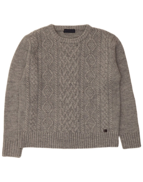 Trussardi Womens Crew Neck Jumper Sweater UK 16 Large Grey Acrylic