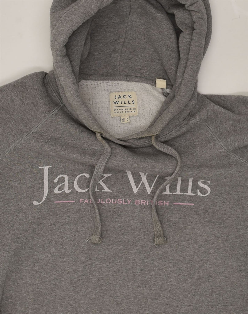 JACK WILLS Womens Loose Fit Graphic Hoodie Jumper UK 6 XS  Grey Cotton | Vintage Jack Wills | Thrift | Second-Hand Jack Wills | Used Clothing | Messina Hembry 