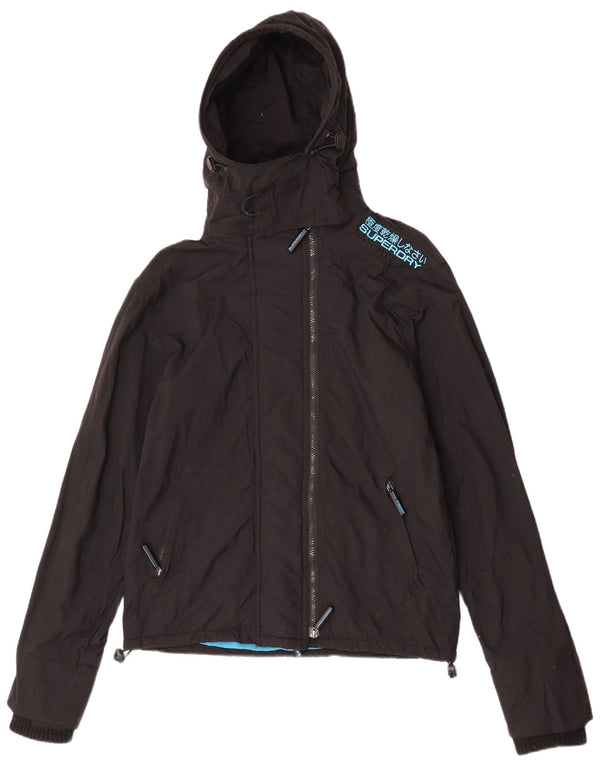 Superdry Womens Hooded Windbreaker Jacket UK 14 Medium Black Nylon