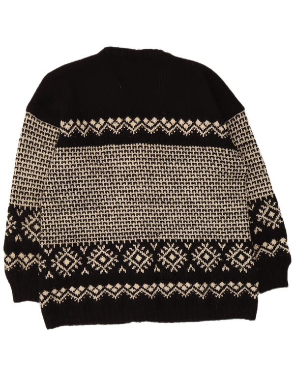 Vintage Mens Cardigan Sweater XL Black Fair Isle