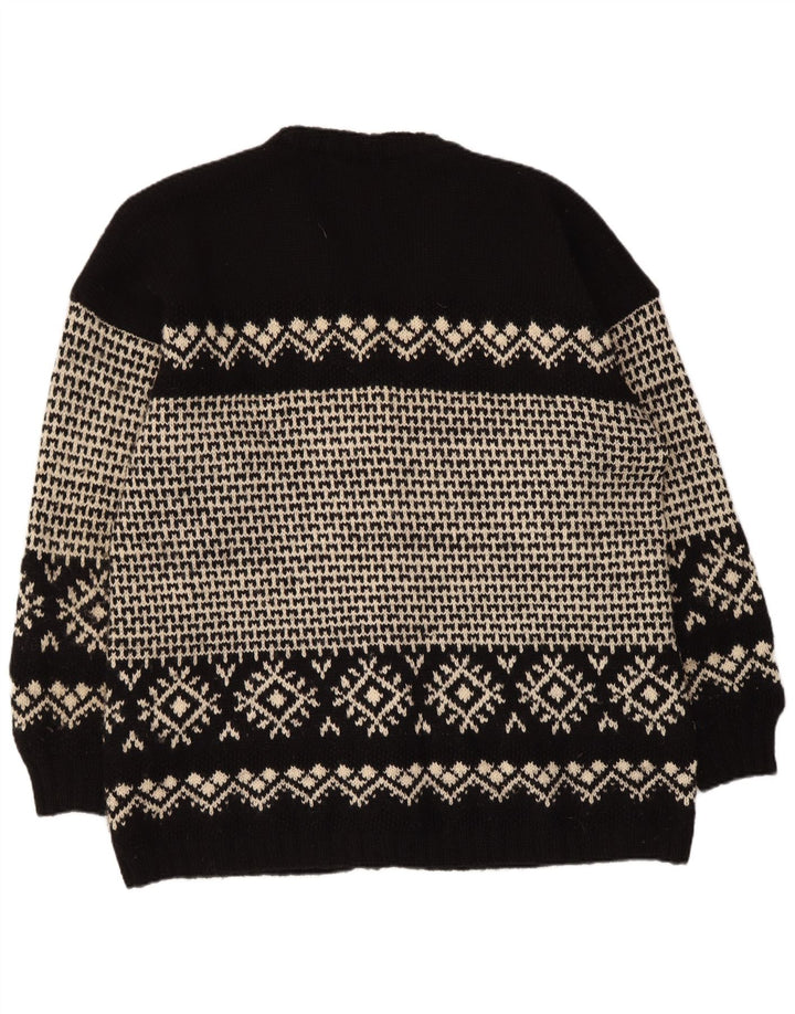 Vintage Mens Cardigan Sweater XL Black Fair Isle