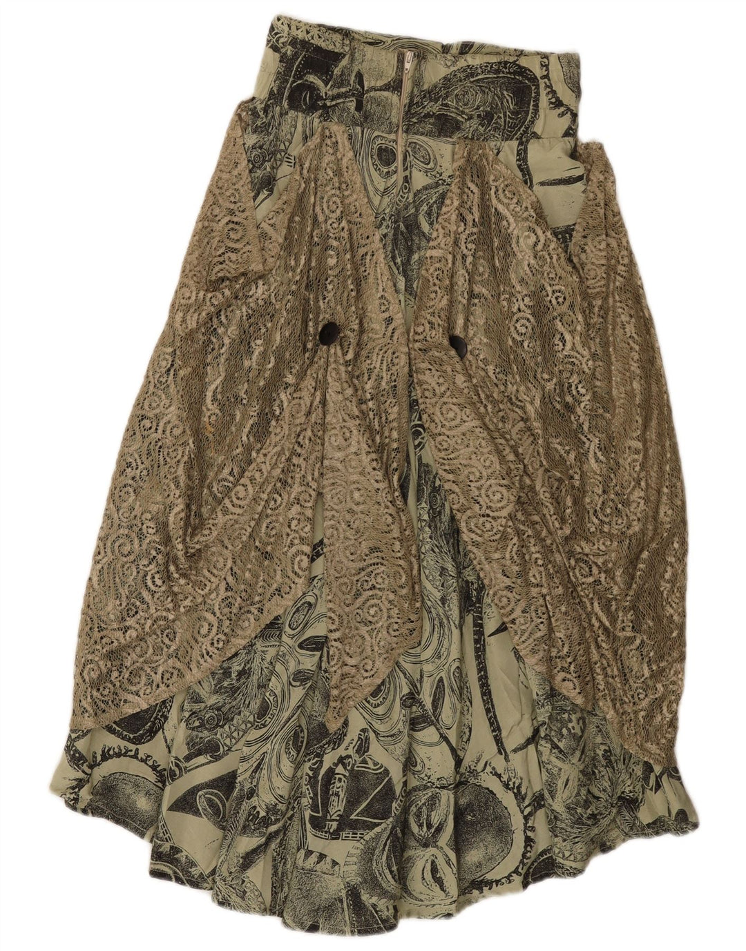 Vintage Womens Abstract Pattern High Waist Flared Skirt Small W26 Khaki