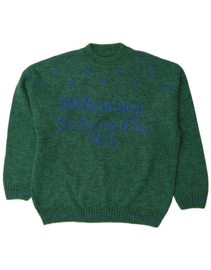 Vintage Mens Graphic Crew Neck Jumper Sweater IT 52 Large Green