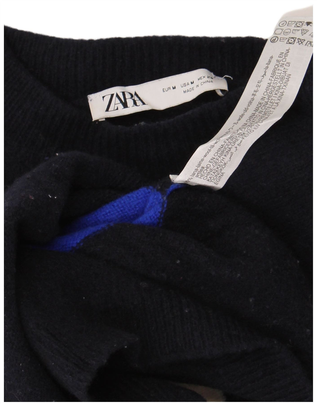Zara Womens Boat Neck Jumper Sweater UK 14 Medium Navy Blue Striped Wool