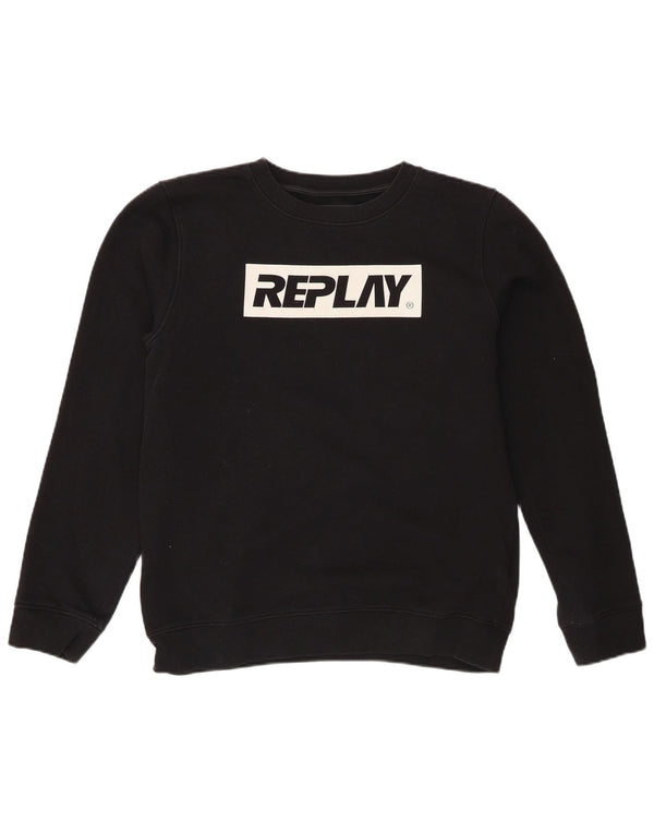 Replay Mens Graphic Sweatshirt Jumper Medium Black