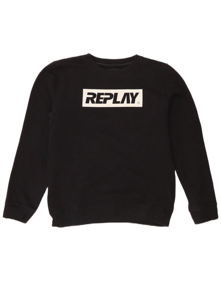 Replay Mens Graphic Sweatshirt Jumper Medium Black