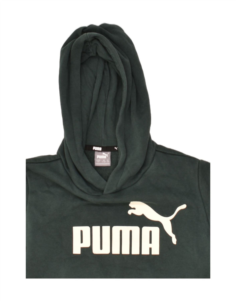 PUMA Boys Graphic Hoodie Jumper 9-10 Years Green Cotton | Vintage Puma | Thrift | Second-Hand Puma | Used Clothing | Messina Hembry 