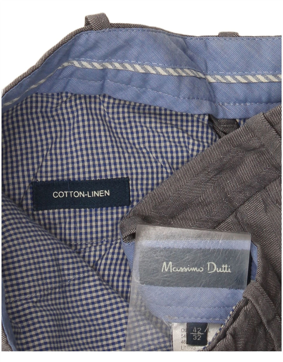 Massimo Dutti Mens Slim Suit Trousers EU 42 Large W32 L32 Grey Herringbone