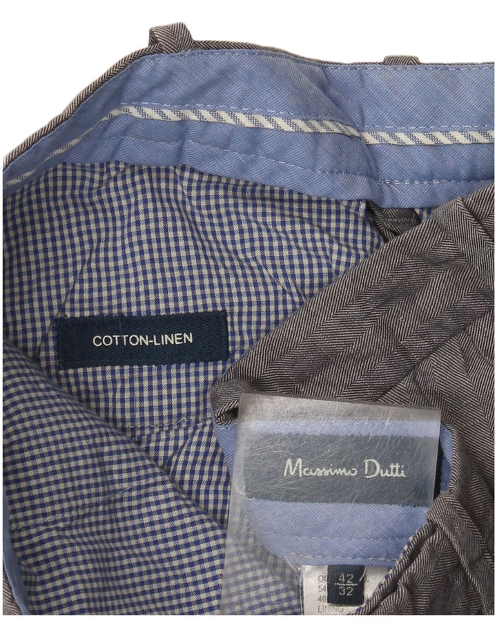 Massimo Dutti Mens Slim Suit Trousers EU 42 Large W32 L32 Grey Herringbone