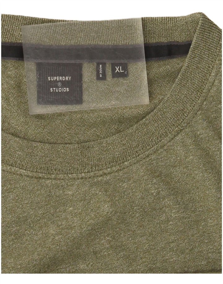 Superdry Mens T-Shirt Top XL Khaki Flecked