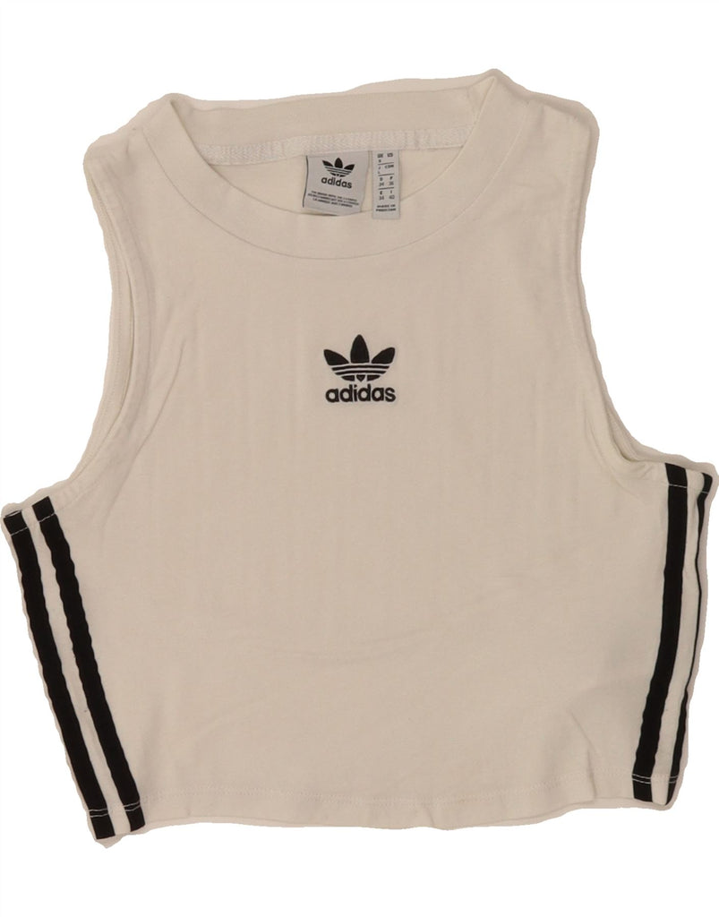 ADIDAS Womens Crop Vest Top UK 8 Small White Cotton Vintage Adidas and Second-Hand Adidas from Messina Hembry 