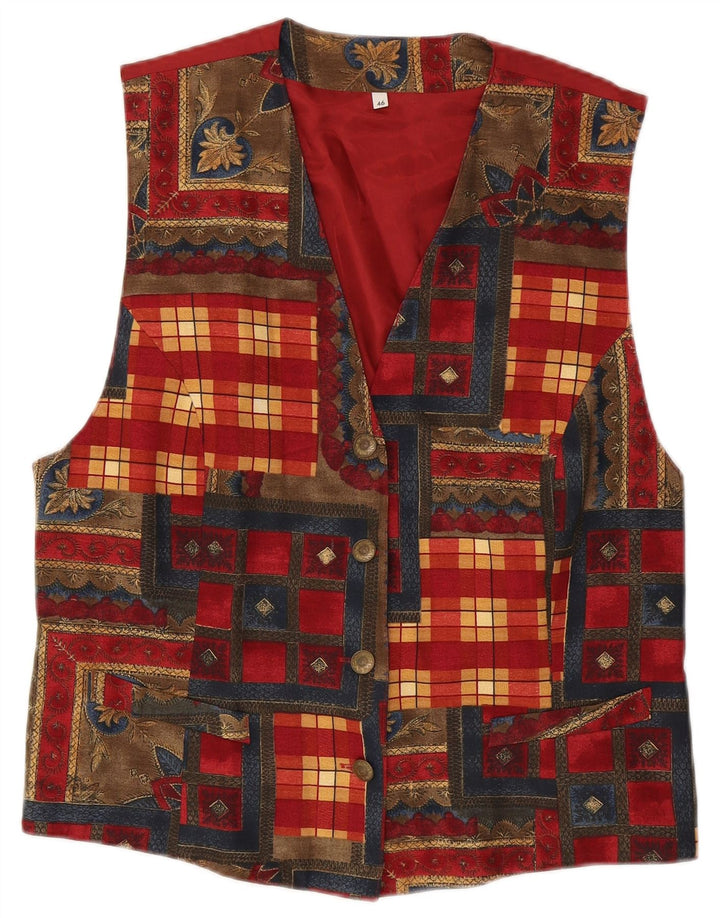 Vintage Womens Waistcoat IT 46 Large Red Patchwork Viscose