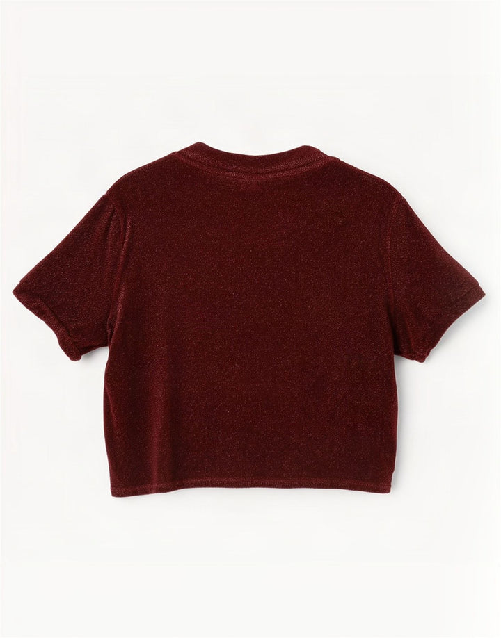 Topshop Womens Crop Blouse Top UK 8 Small Maroon Flecked Viscose
