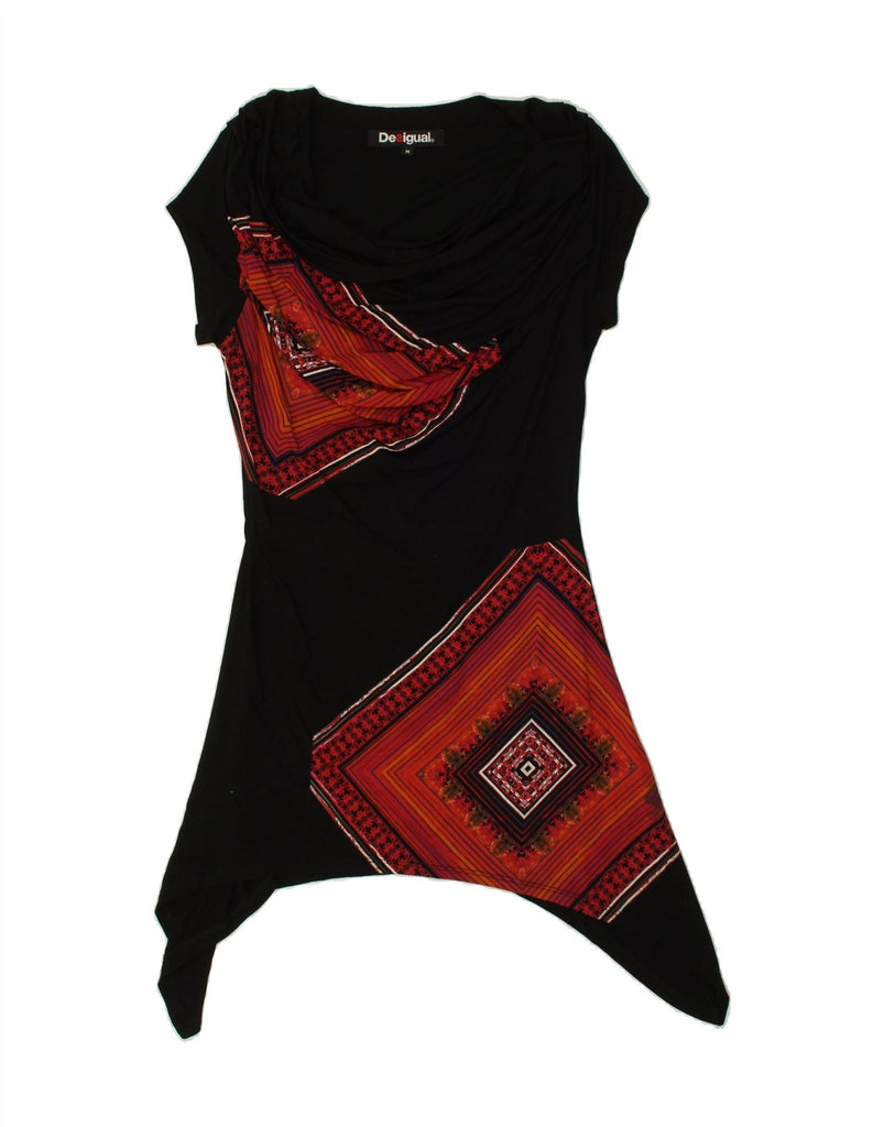 DESIGUAL Womens Graphic Tunic Dress UK 12 Medium Black Geometric Viscose | Vintage Desigual | Thrift | Second-Hand Desigual | Used Clothing | Messina Hembry 