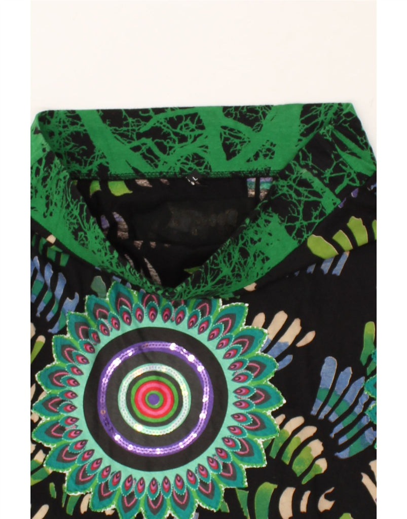 DESIGUAL Womens Graphic A-Line Skirt UK 14 Large W32 Black Cotton | Vintage Desigual | Thrift | Second-Hand Desigual | Used Clothing | Messina Hembry 