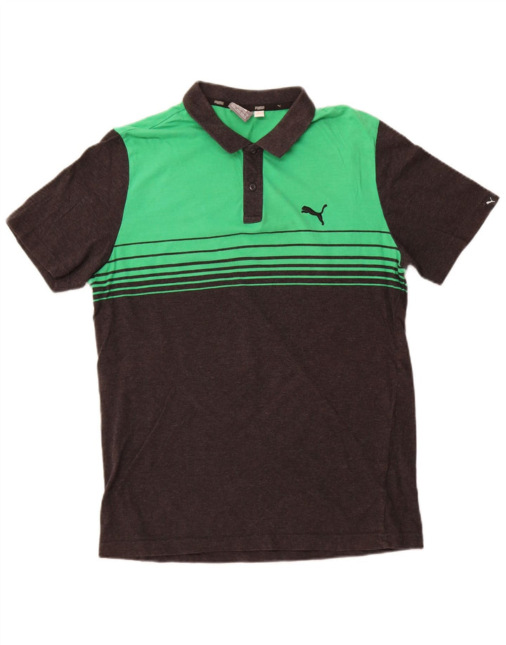 Puma Mens Polo Shirt Medium Green Colourblock Cotton