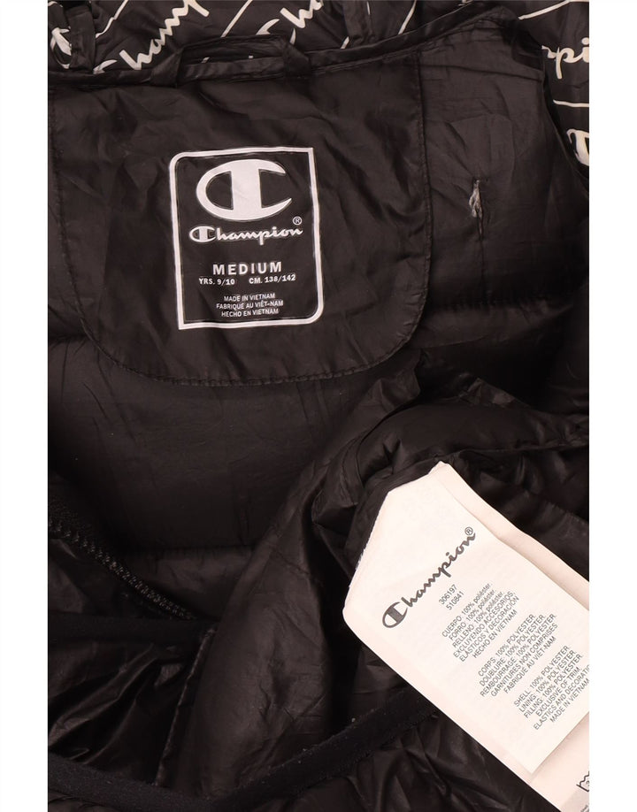Champion Boys Hooded Padded Jacket 9-10 Years Medium Black Polyester