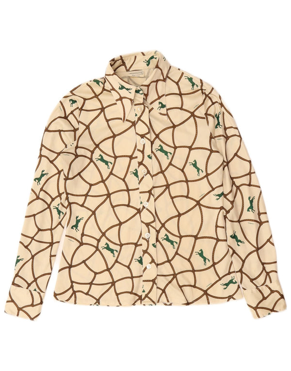 Vintage Womens Shirt Blouse UK 12 Medium Off White Animal Print