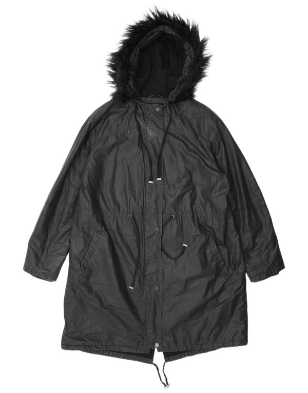Marks & Spencer Womens Hooded Waxed Parka Jacket UK 14 Large Grey