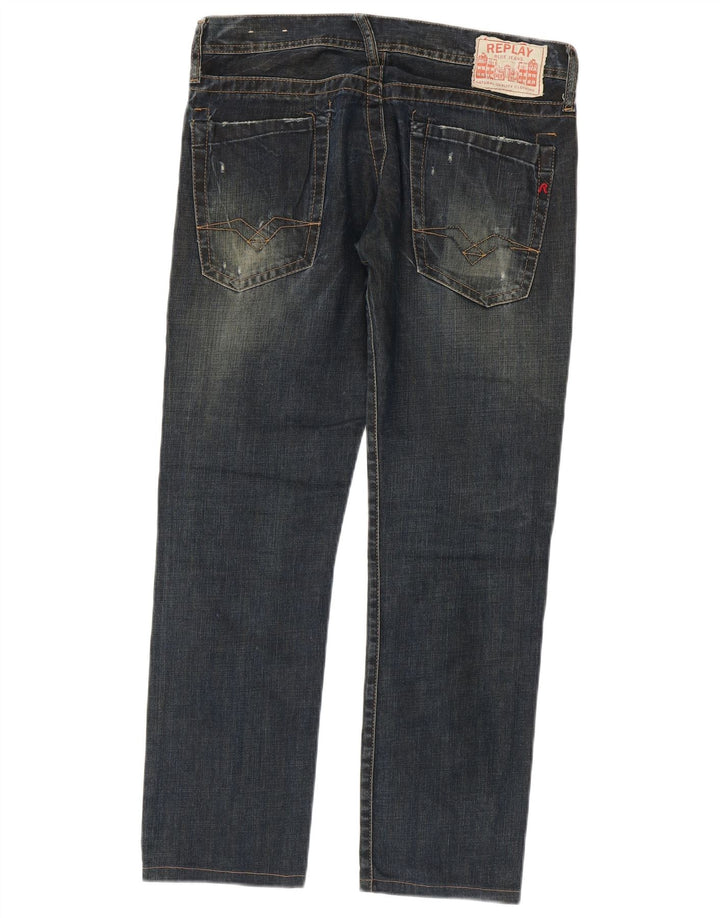 Replay Womens Straight Jeans W32 L29 Navy Blue Cotton