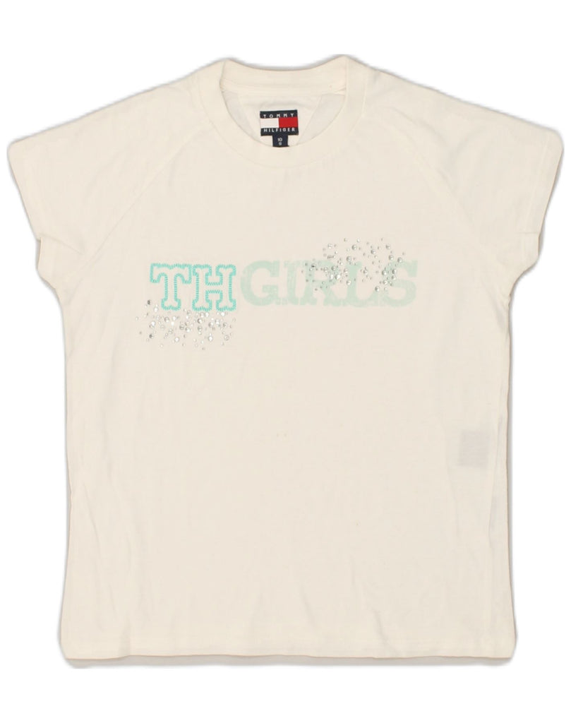 TOMMY HILFIGER Girls Graphic T-Shirt Top 9-10 Years Small White Cotton | Vintage Tommy Hilfiger | Thrift | Second-Hand Tommy Hilfiger | Used Clothing | Messina Hembry 