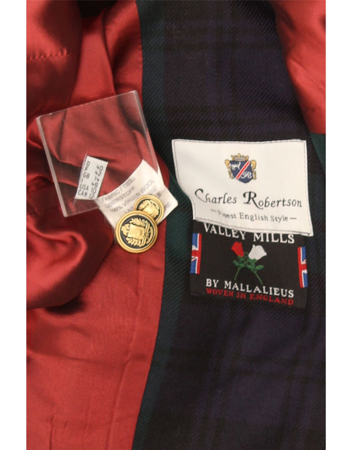 Charles Robertson Womens 3 Button Blazer Jacket UK 14 Large Navy Blue Plaid