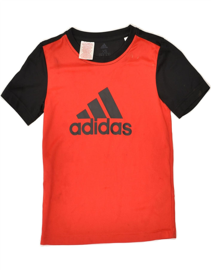 ADIDAS Boys Graphic T-Shirt Top 7-8 Years XS Red Colourblock Polyester | Vintage Adidas | Thrift | Second-Hand Adidas | Used Clothing | Messina Hembry 