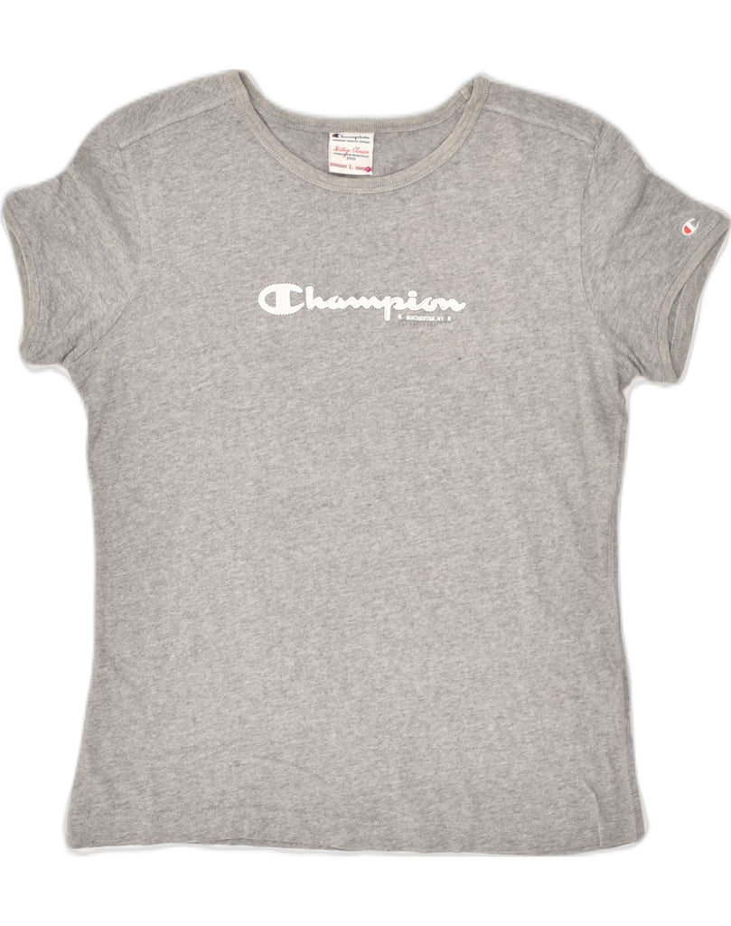 CHAMPION Womens Graphic T-Shirt Top UK 14 Large Grey Cotton | Vintage Champion | Thrift | Second-Hand Champion | Used Clothing | Messina Hembry 