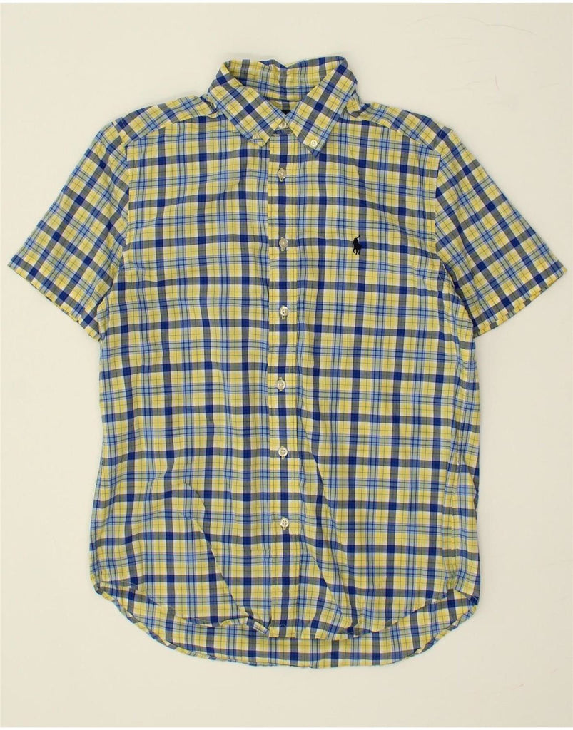 RALPH LAUREN Boys Short Sleeve Shirt 14-15 Years Large Yellow Check Cotton Vintage Ralph Lauren and Second-Hand Ralph Lauren from Messina Hembry 