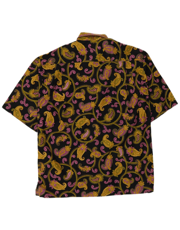 Vintage Mens Short Sleeve Shirt Medium Black Paisley Cotton