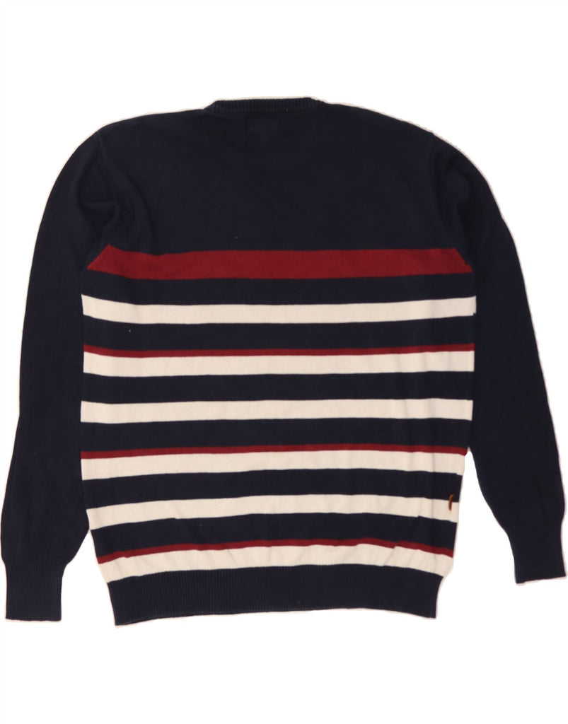 KICKERS Mens Crew Neck Jumper Sweater 2XL Navy Blue Striped Vintage Kickers and Second-Hand Kickers from Messina Hembry 
