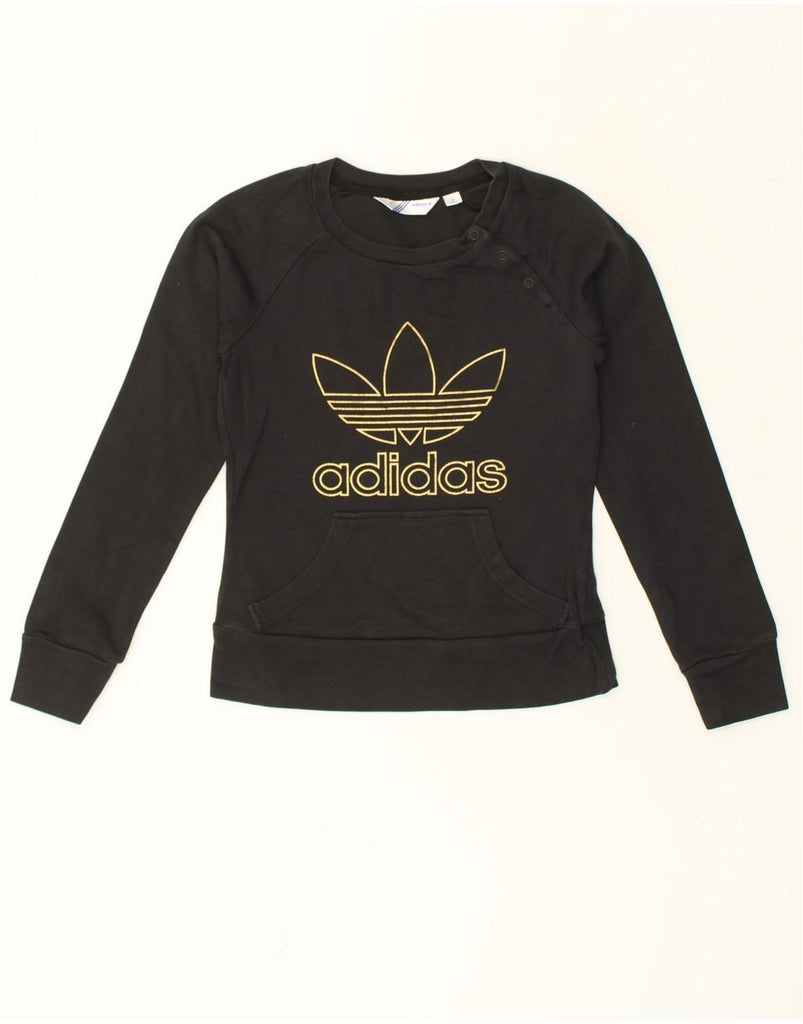 ADIDAS Womens Graphic Sweatshirt Jumper IT 44 Medium Black Cotton | Vintage Adidas | Thrift | Second-Hand Adidas | Used Clothing | Messina Hembry 