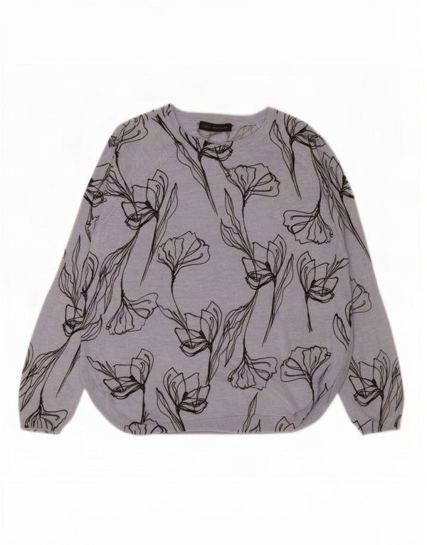 Marks & Spencer Womens Boat Neck Jumper Sweater UK 14 Medium Blue Floral